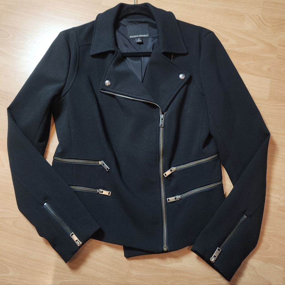 Size 8 Tall Banana Republic Black Moto Jacket 8T